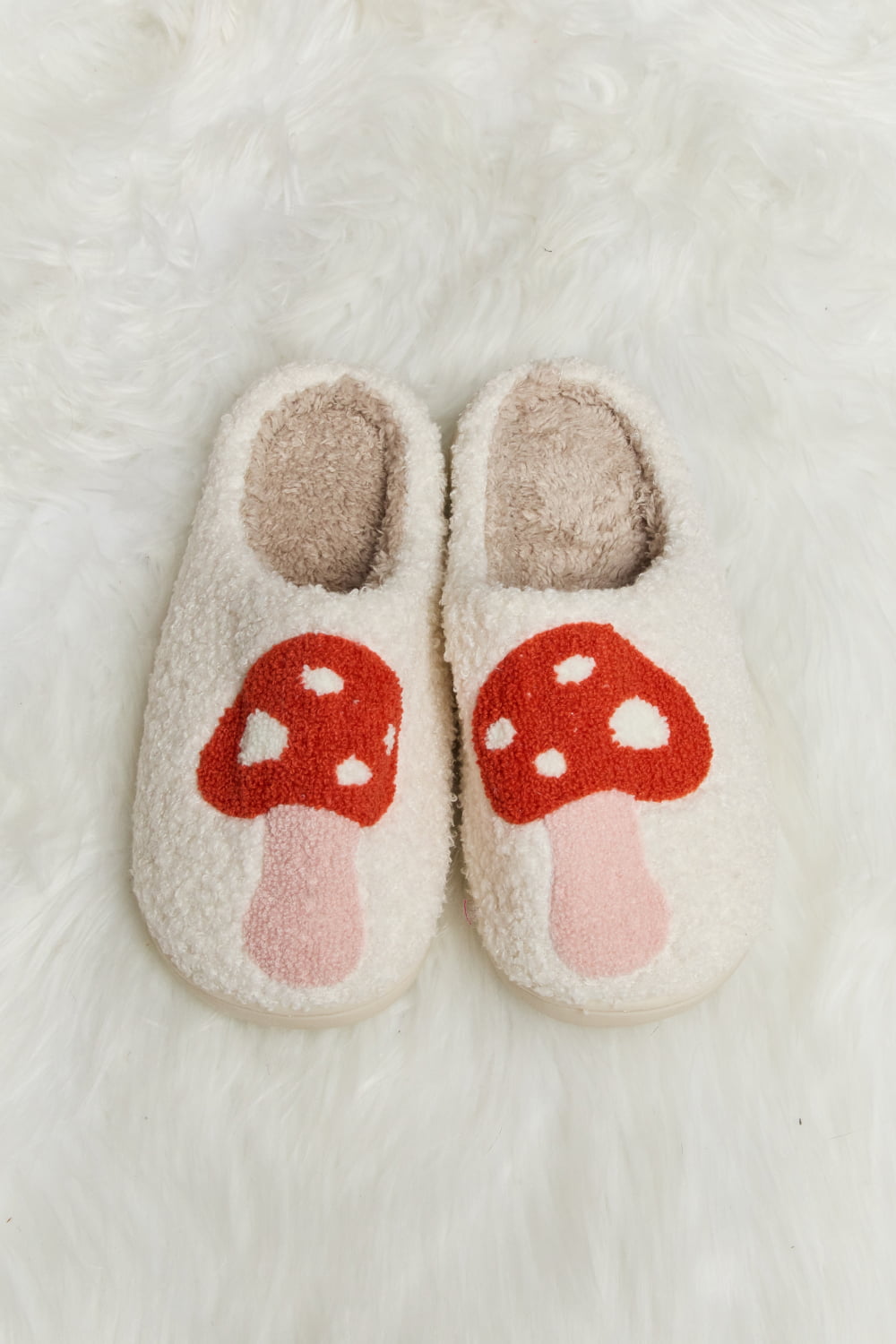 Melody Mushroom Print Plush Slide Slippers  - Doll Fits
