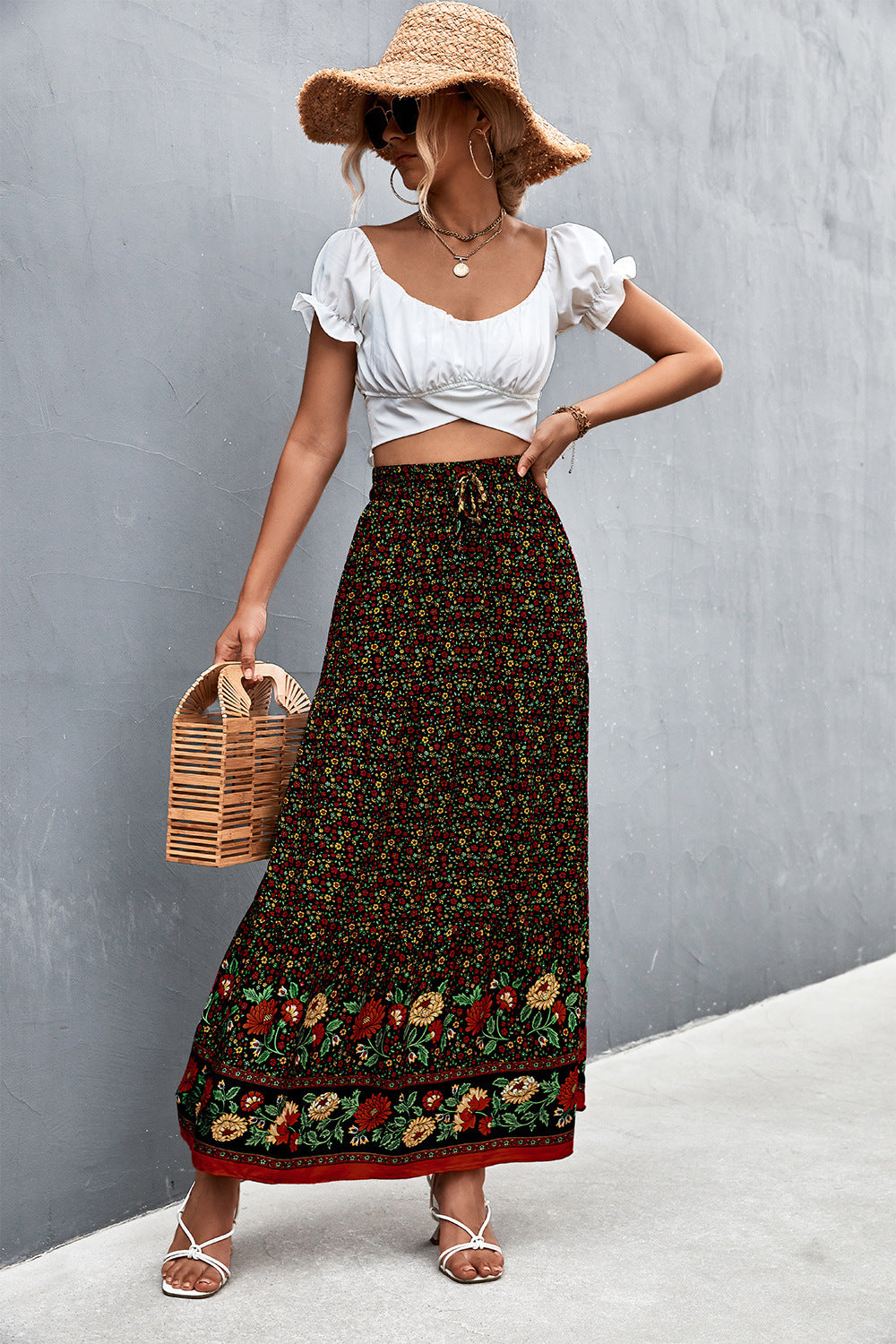 Floral Tied Maxi Skirt  Skirts- Doll Fits