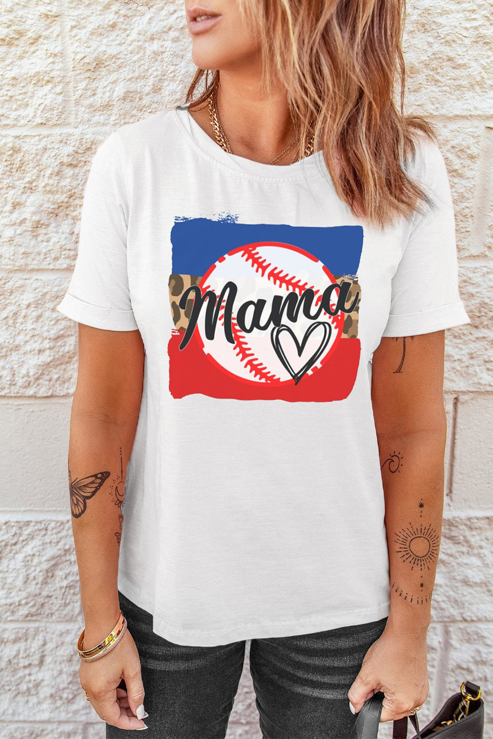 MAMA Heart Graphic Round Neck T-Shirt  Shirts & Tops- Doll Fits