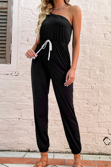 One-Shoulder Drawstring Waist Jogger Jumpsuit  Jumpsuits & Rompers- Doll Fits