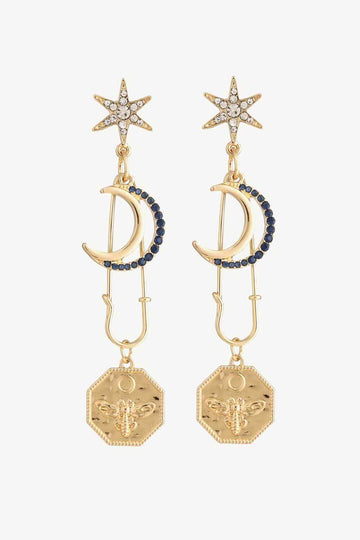 Inlaid Rhinestone Moon and Star Drop Earrings  Earrings- Doll Fits