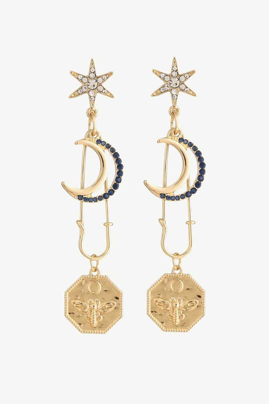Inlaid Rhinestone Moon and Star Drop Earrings  Earrings- Doll Fits