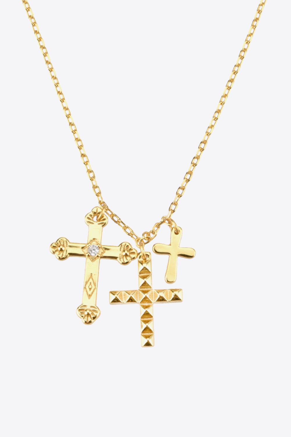 Inlaid Zircon Cross Pendant Necklace  Necklaces- Doll Fits