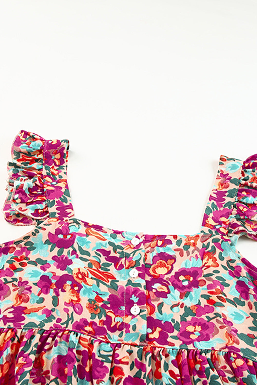 Floral Buttoned Square Neck Ruffled Tank  Shirts & Tops- Doll Fits
