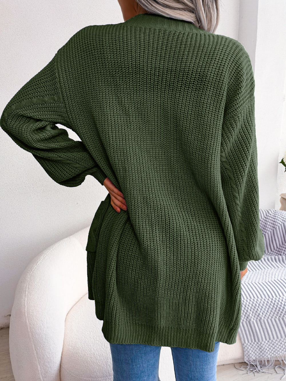 Cable-Knit Open Front Pocketed Cardigan  Coats & Jackets- Doll Fits