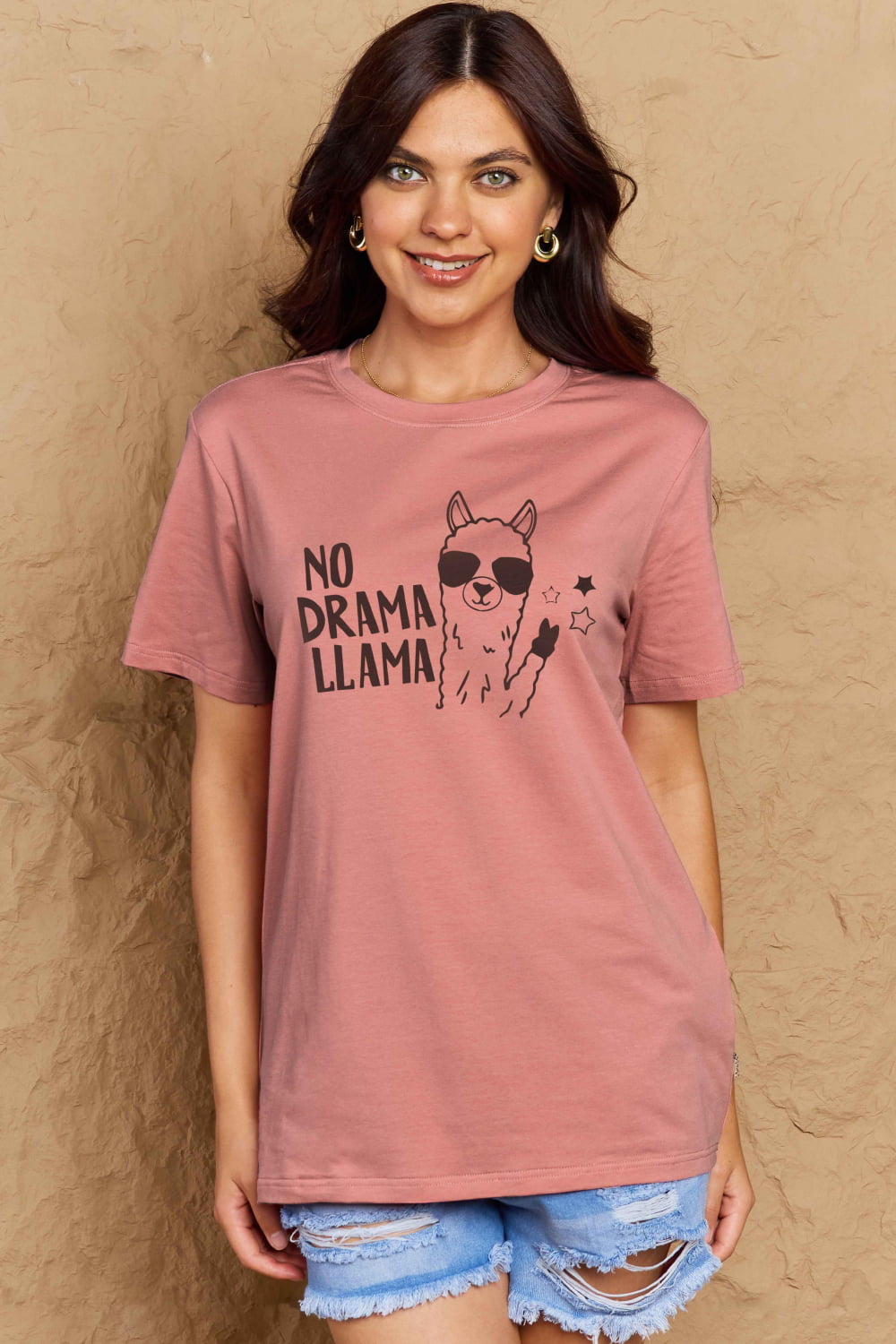 Simply Love Full Size NO DRAMA LLAMA Graphic Cotton Tee  - Doll Fits