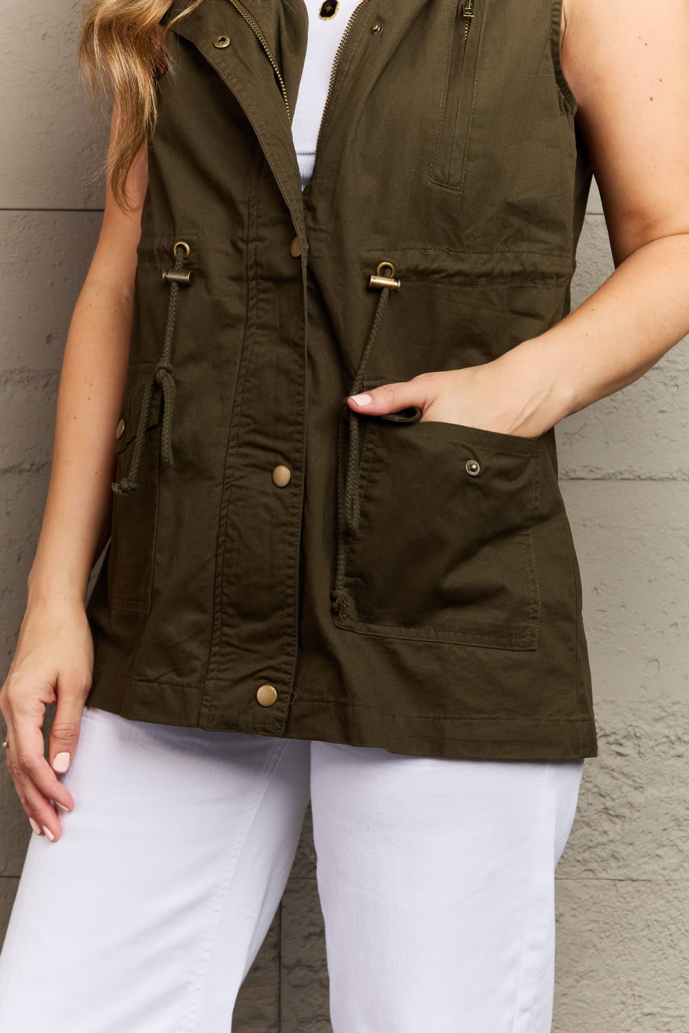 Zenana More To Come Full Size Military Hooded Vest  - Doll Fits