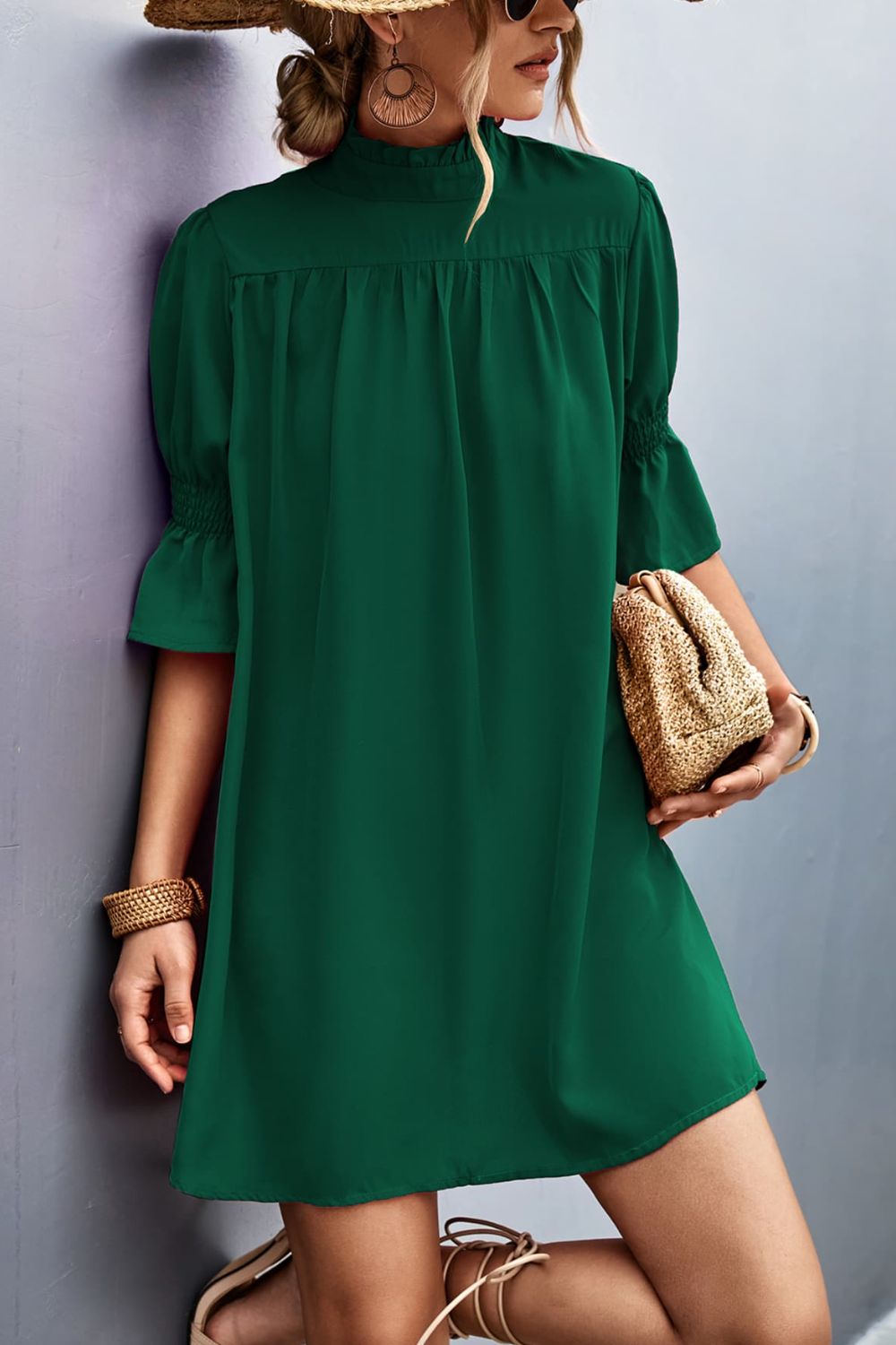 Frill Neck Flounce Sleeve Dress  Dresses- Doll Fits