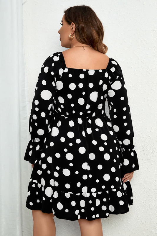 Melo Apparel Plus Size Polka Dot Sweetheart Neck Flounce Sleeve Mini Dress  Dresses- Doll Fits