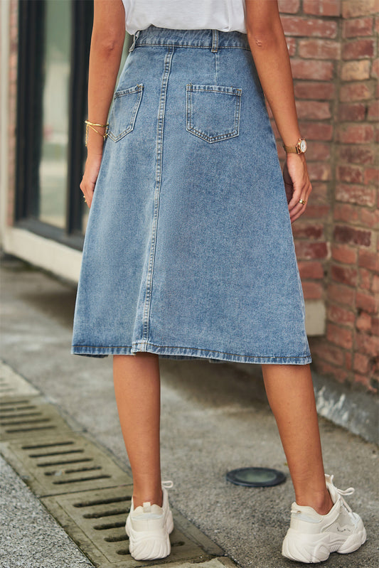 Button Front A-Line Denim Skirt  Skirts- Doll Fits