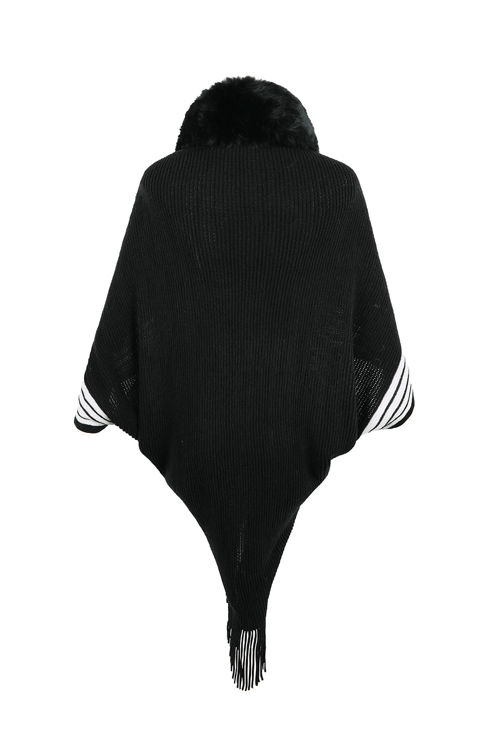 Striped Fringe Detail Long Sleeve Poncho  - Doll Fits