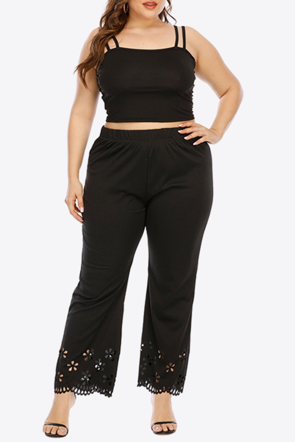 Plus Size Openwork Elastic Waist Pants  Pants- Doll Fits