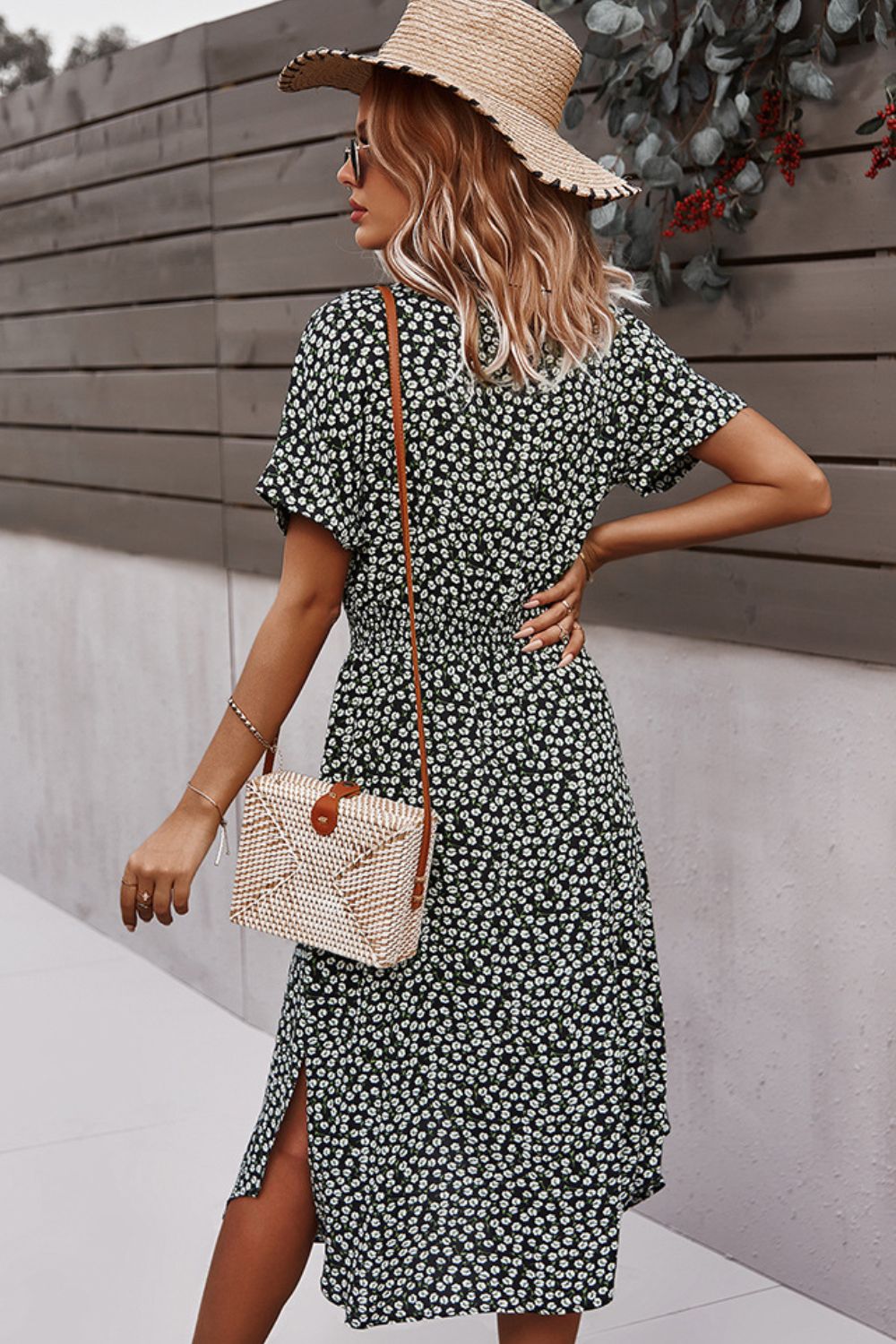 Floral Tie Front Slit Dress  Dresses- Doll Fits