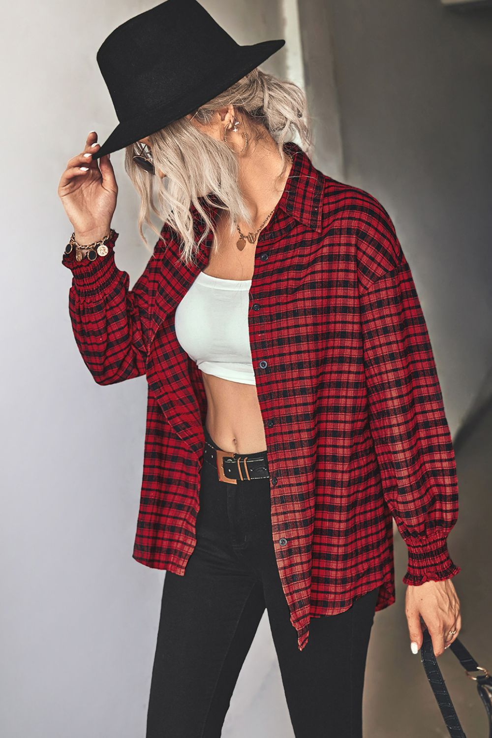 Plaid Button Front Dropped Shoulder Shirt  Shirts & Tops- Doll Fits