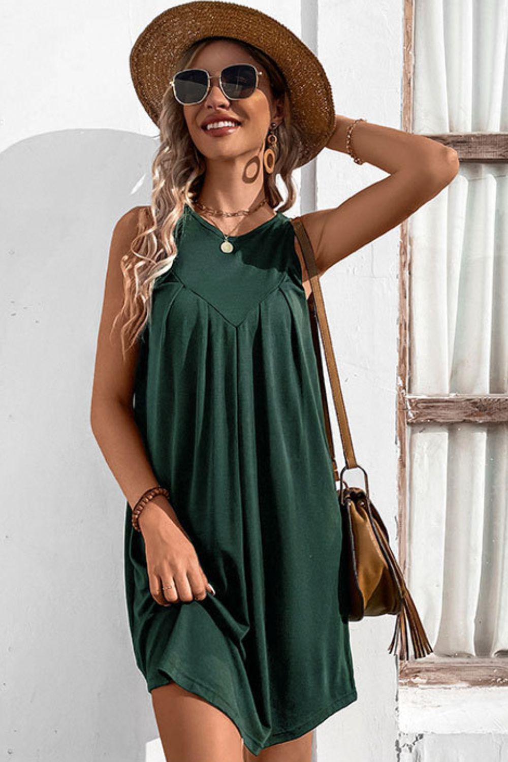 Round Neck Sleeveless Mini Dress  Dresses- Doll Fits