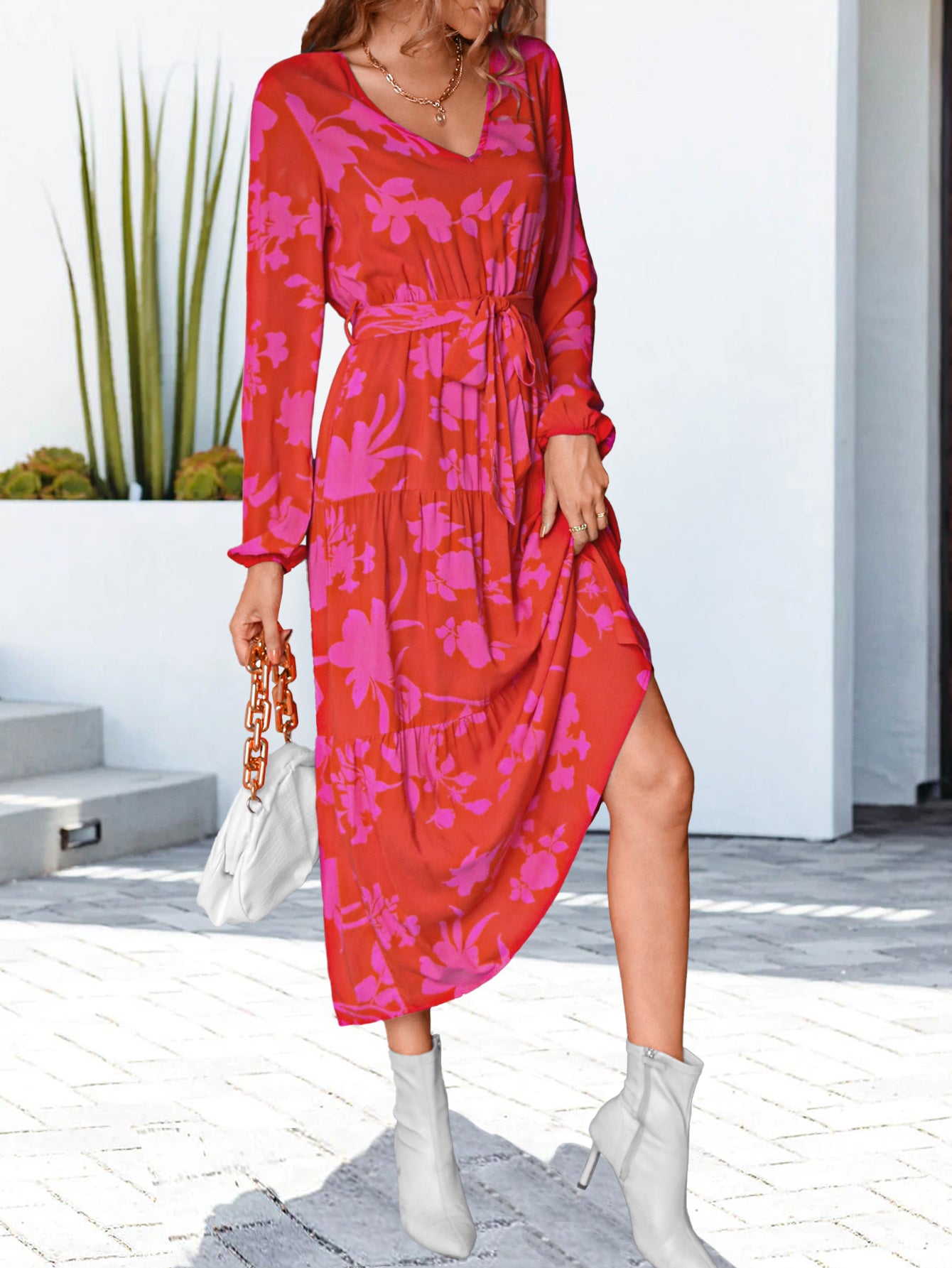 Floral V-Neck Long Sleeve Dress  Dresses- Doll Fits