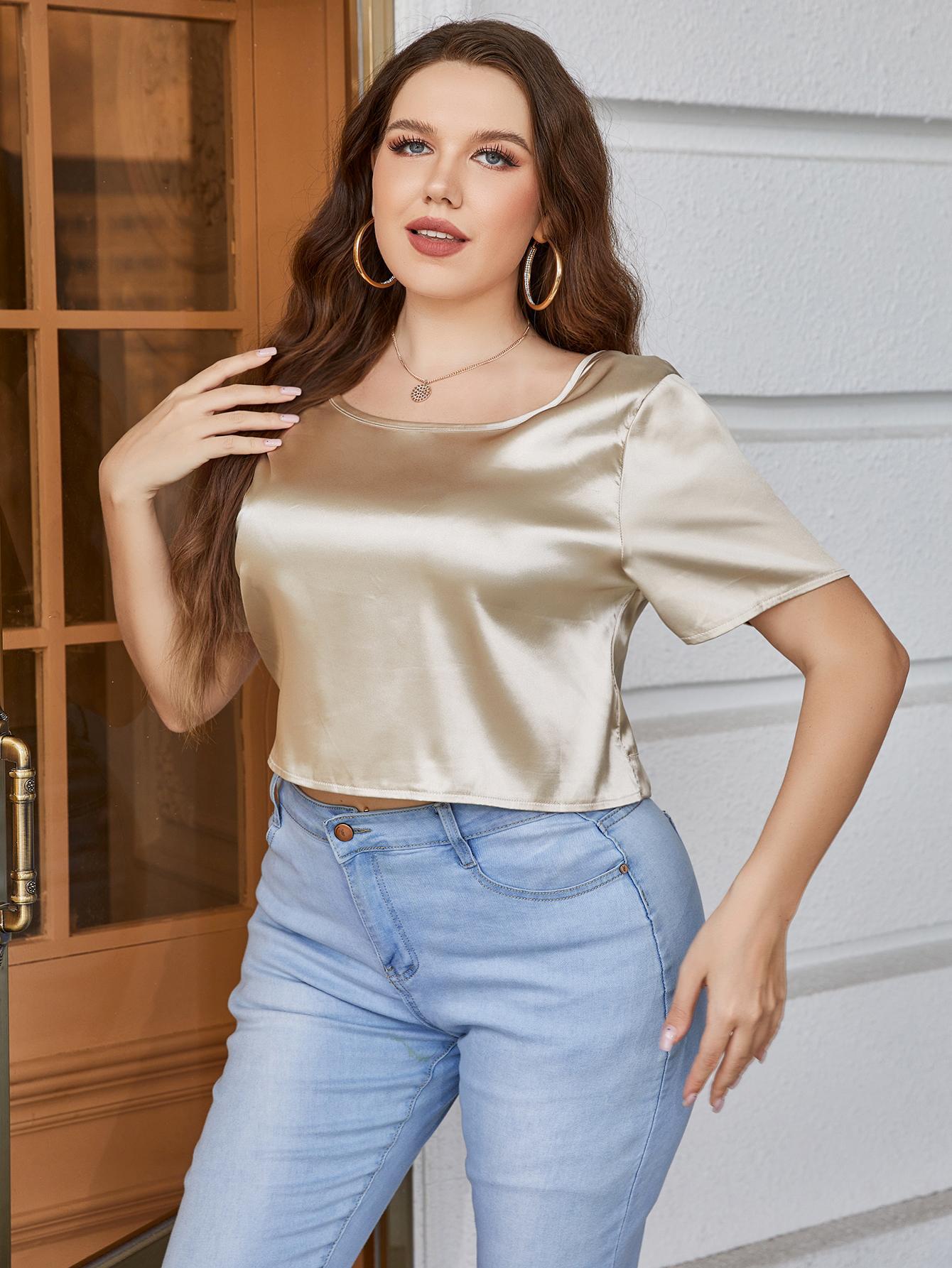 Plus Size Short Sleeve Tie Back Blouse  Shirts & Tops- Doll Fits
