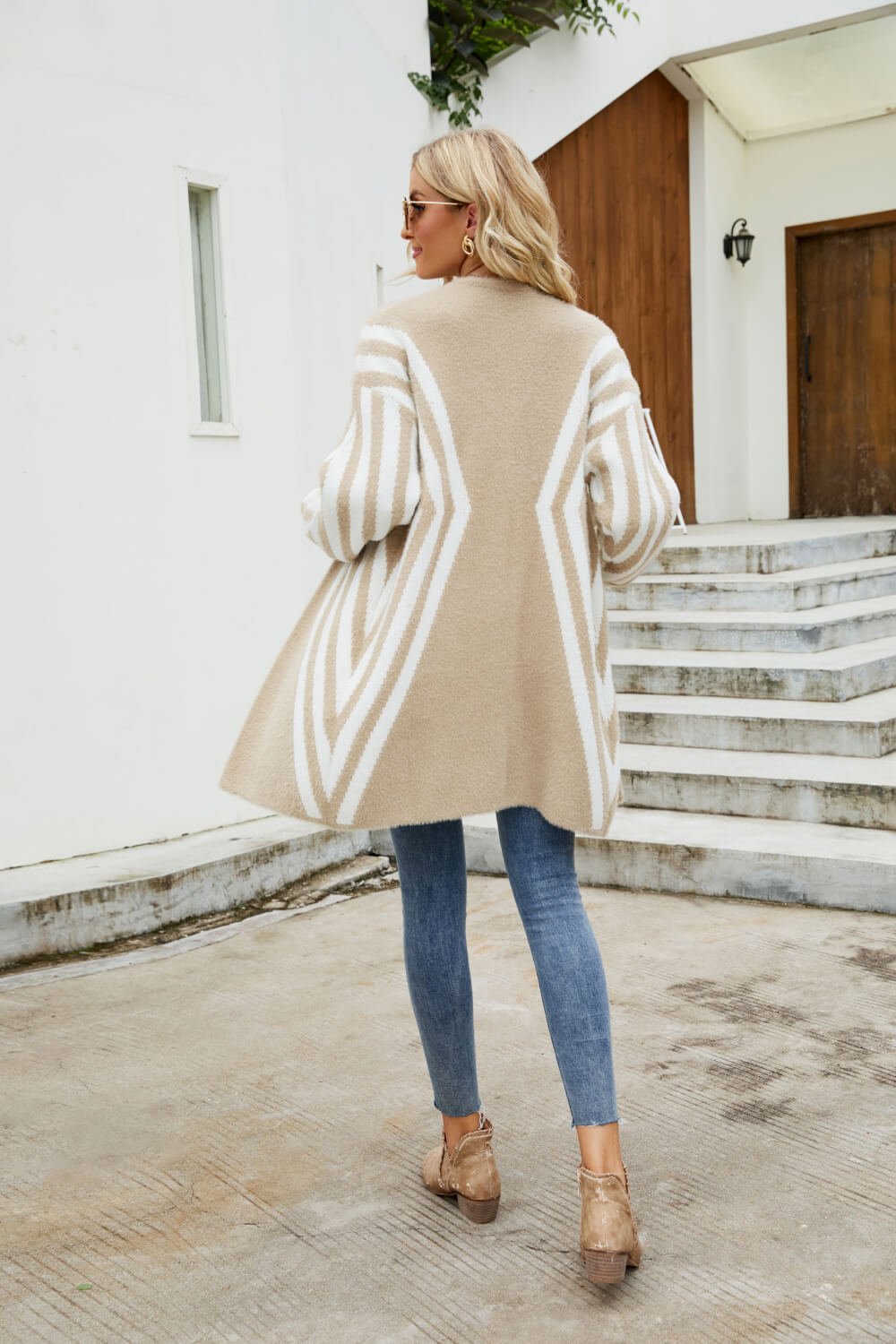 Two-Tone Open Front Fuzzy Longline Cardigan  Coats & Jackets- Doll Fits
