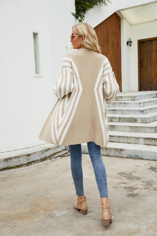 Two-Tone Open Front Fuzzy Longline Cardigan  Coats & Jackets- Doll Fits