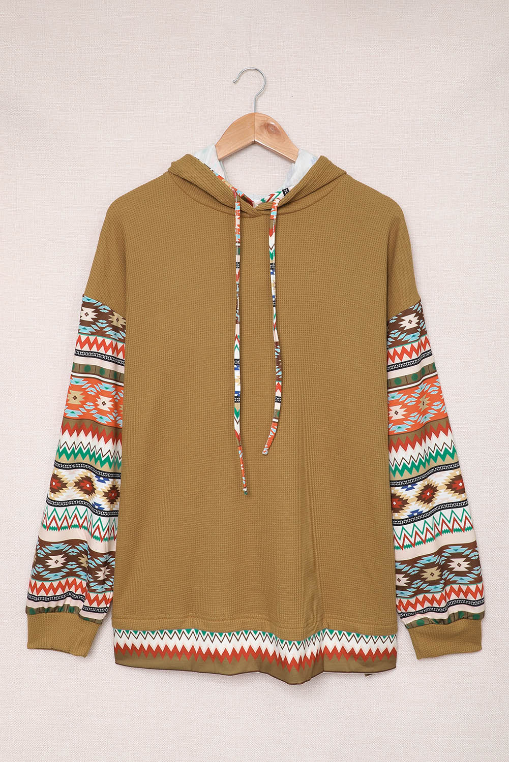Plus Size Printed Side Slit Waffle-Knit Hoodie  Shirts & Tops- Doll Fits