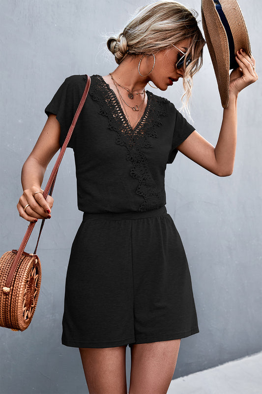 Lace Trim V-Neck Romper  Jumpsuits & Rompers- Doll Fits