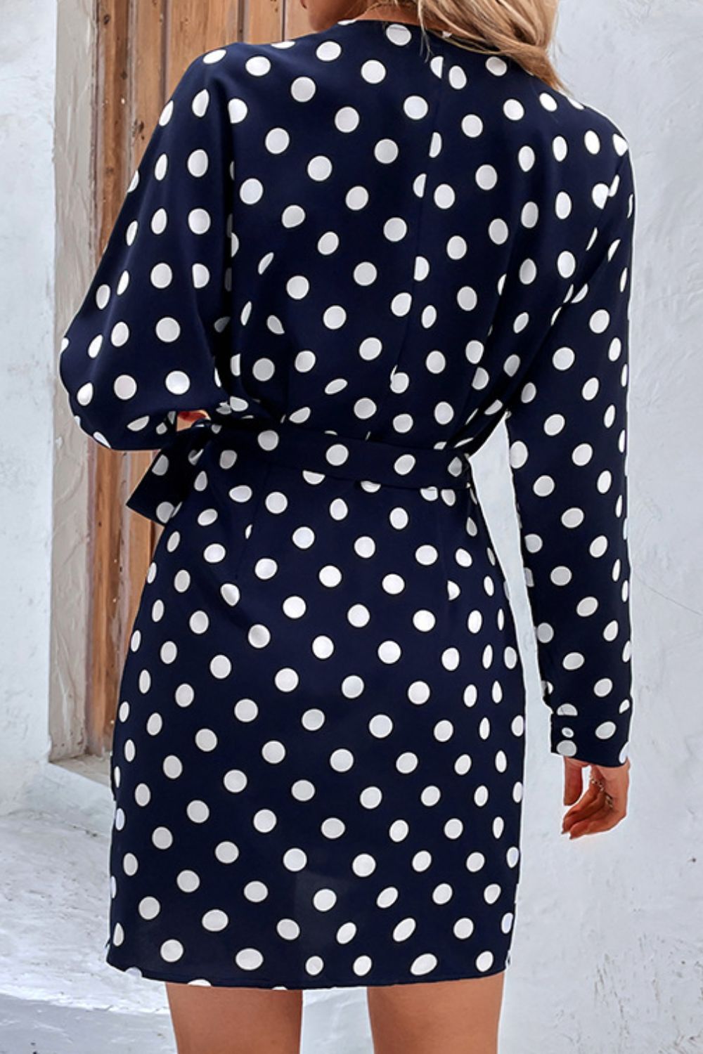 Polka Dot Tied Surplice Wrap Dress  Dresses- Doll Fits