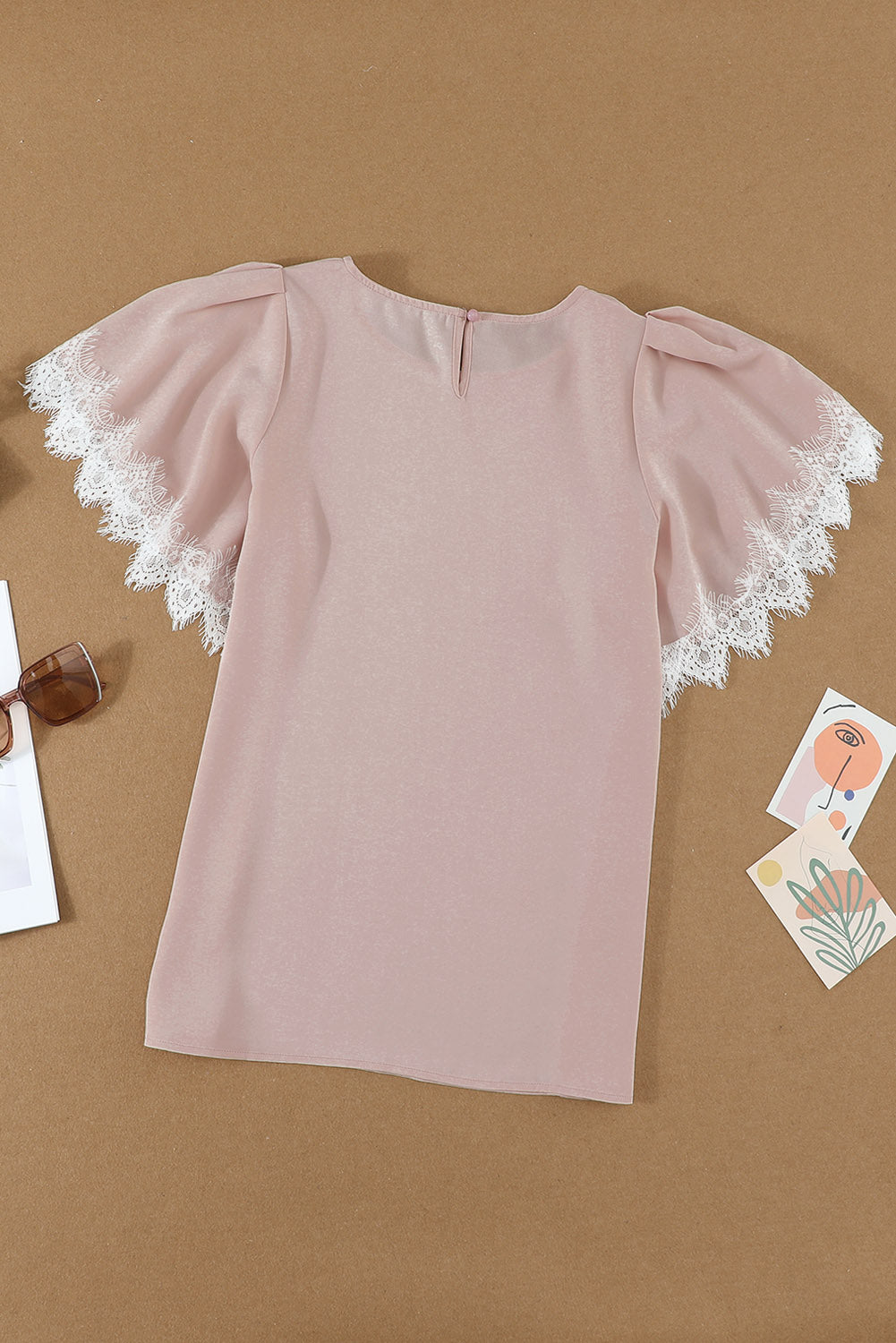Lace Trim Flutter Sleeve Blouse  Shirts & Tops- Doll Fits