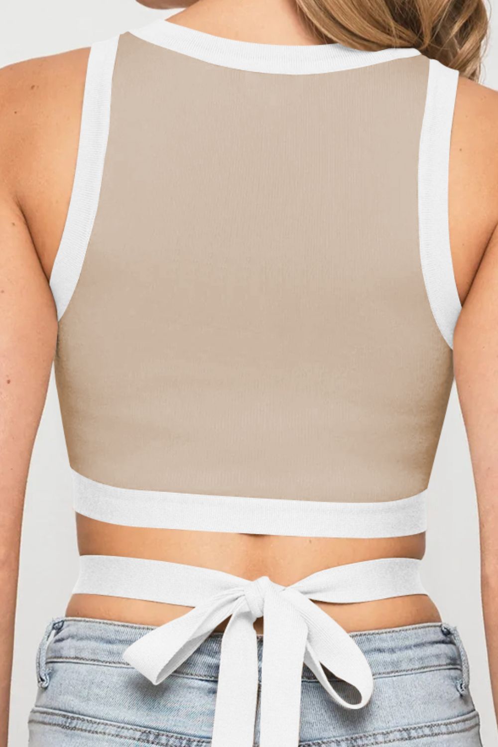 Contrast Tie Back Round Neck Tank  Shirts & Tops- Doll Fits