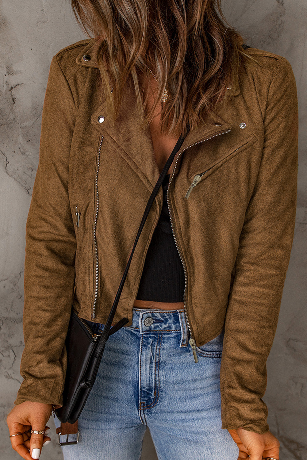 Vegan Suede Zip Detail Jacket  Coats & Jackets- Doll Fits