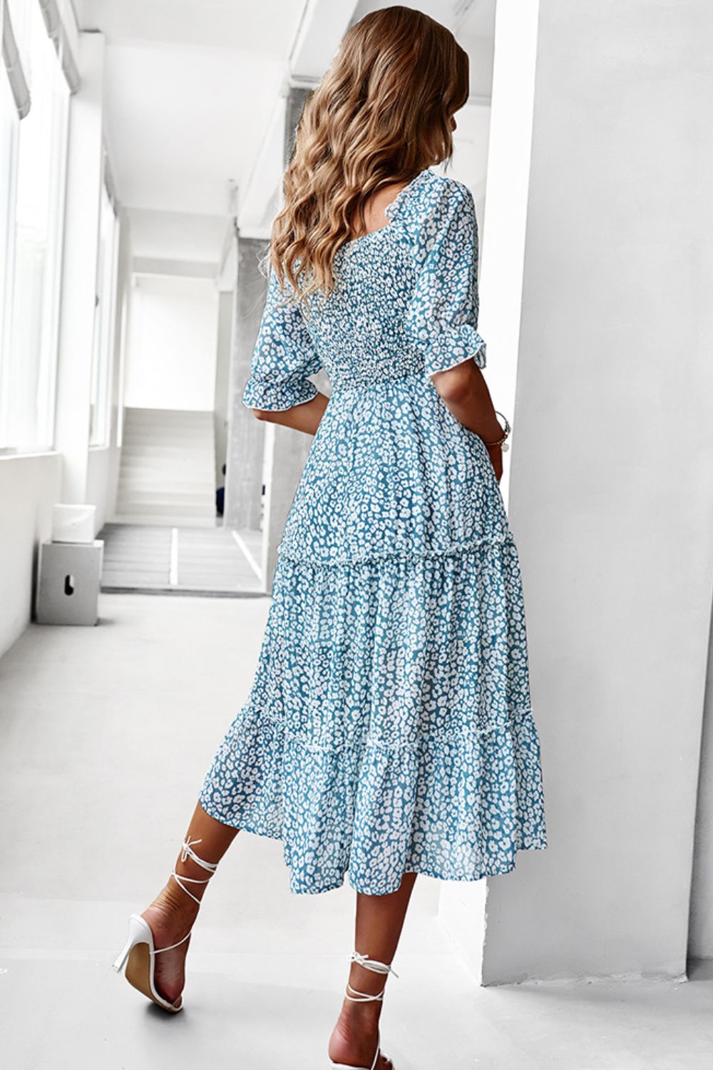 Ditsy Floral Off-Shoulder Smocked Midi Dress  Dresses- Doll Fits
