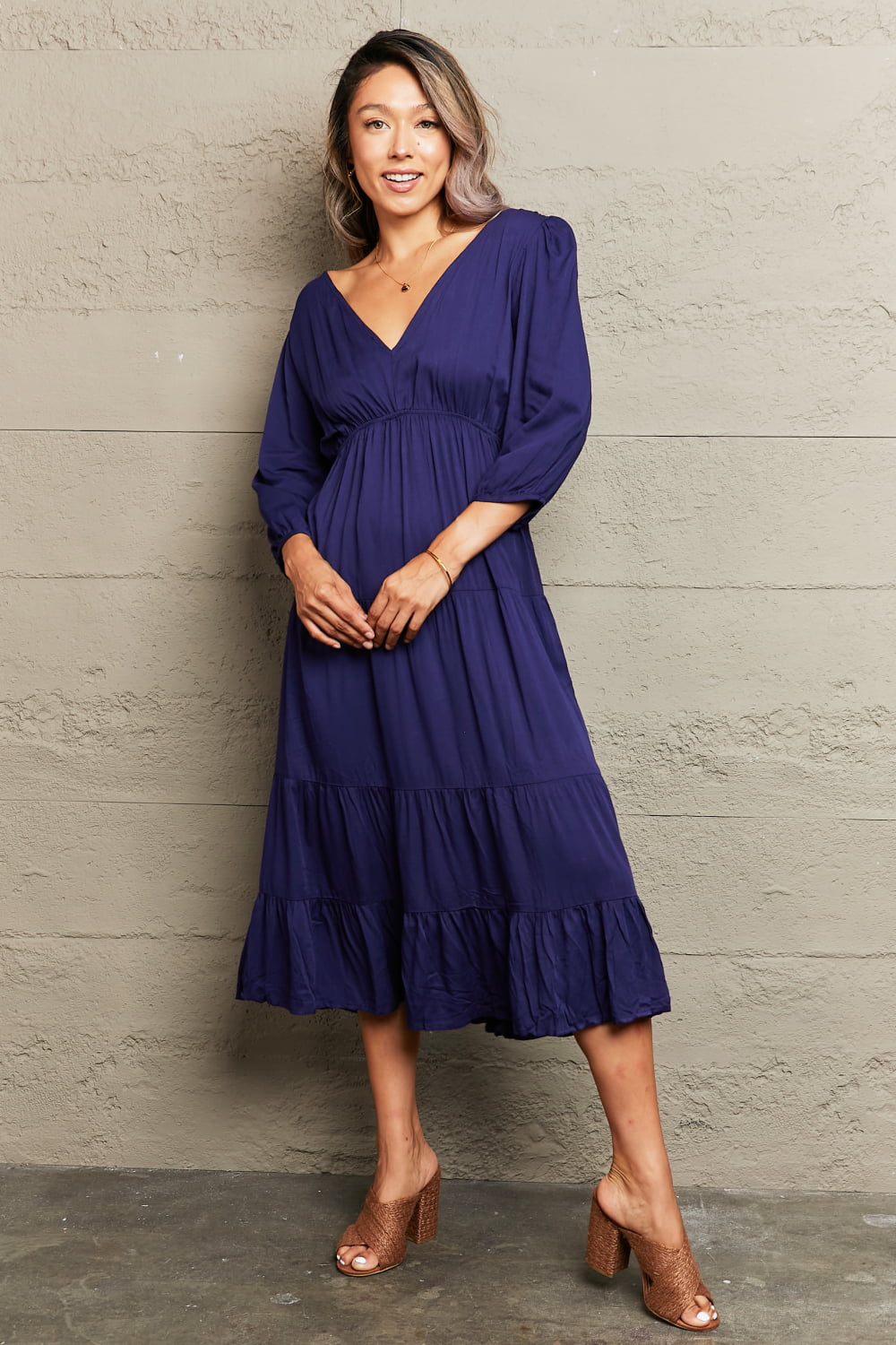 Tied Backless Tiered Midi Dress  Dresses- Doll Fits