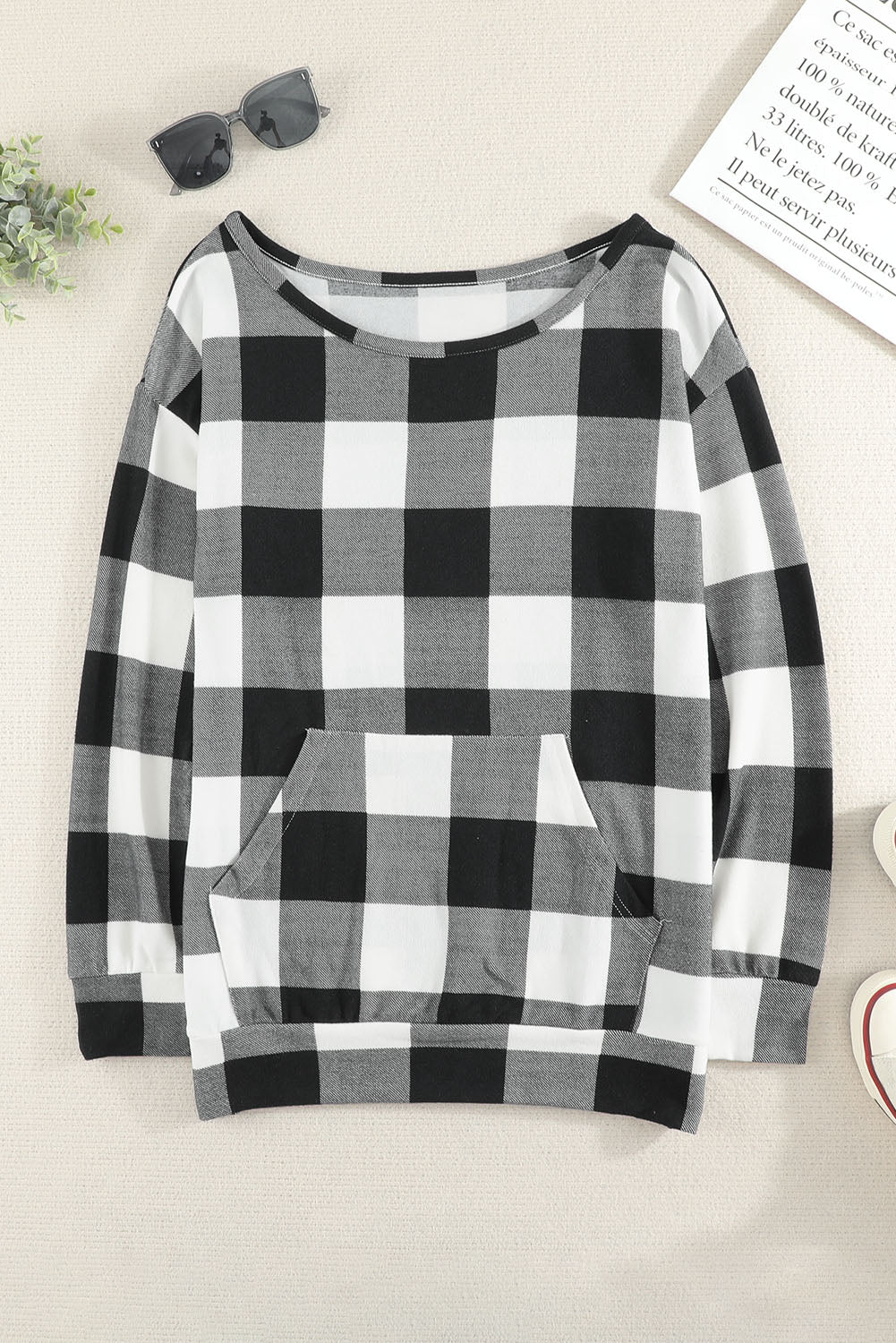 Plaid Long Sleeve Tunic Sweatshirt  Shirts & Tops- Doll Fits