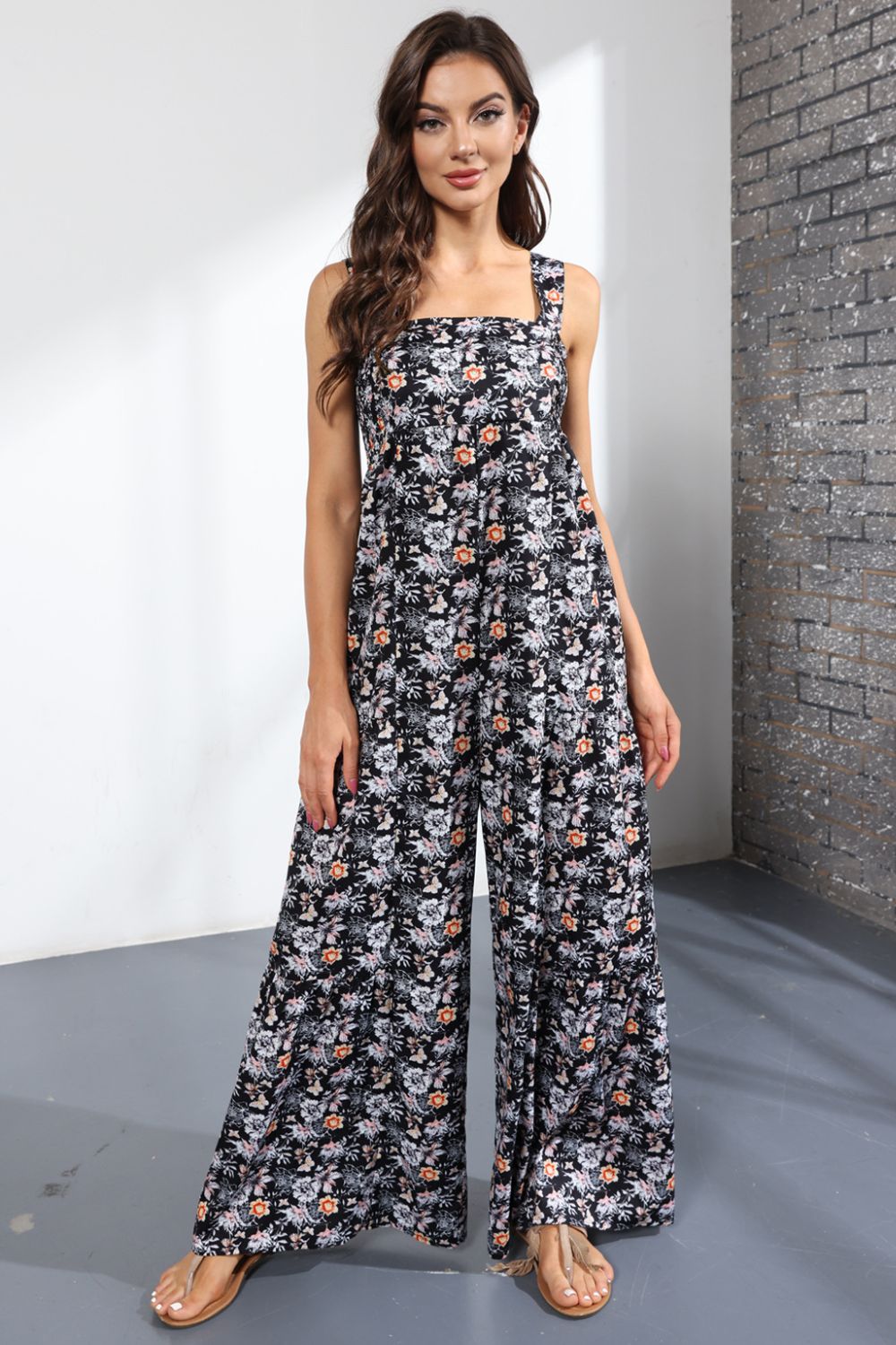 Floral Square Neck Wide Leg Jumpsuit  Jumpsuits & Rompers- Doll Fits