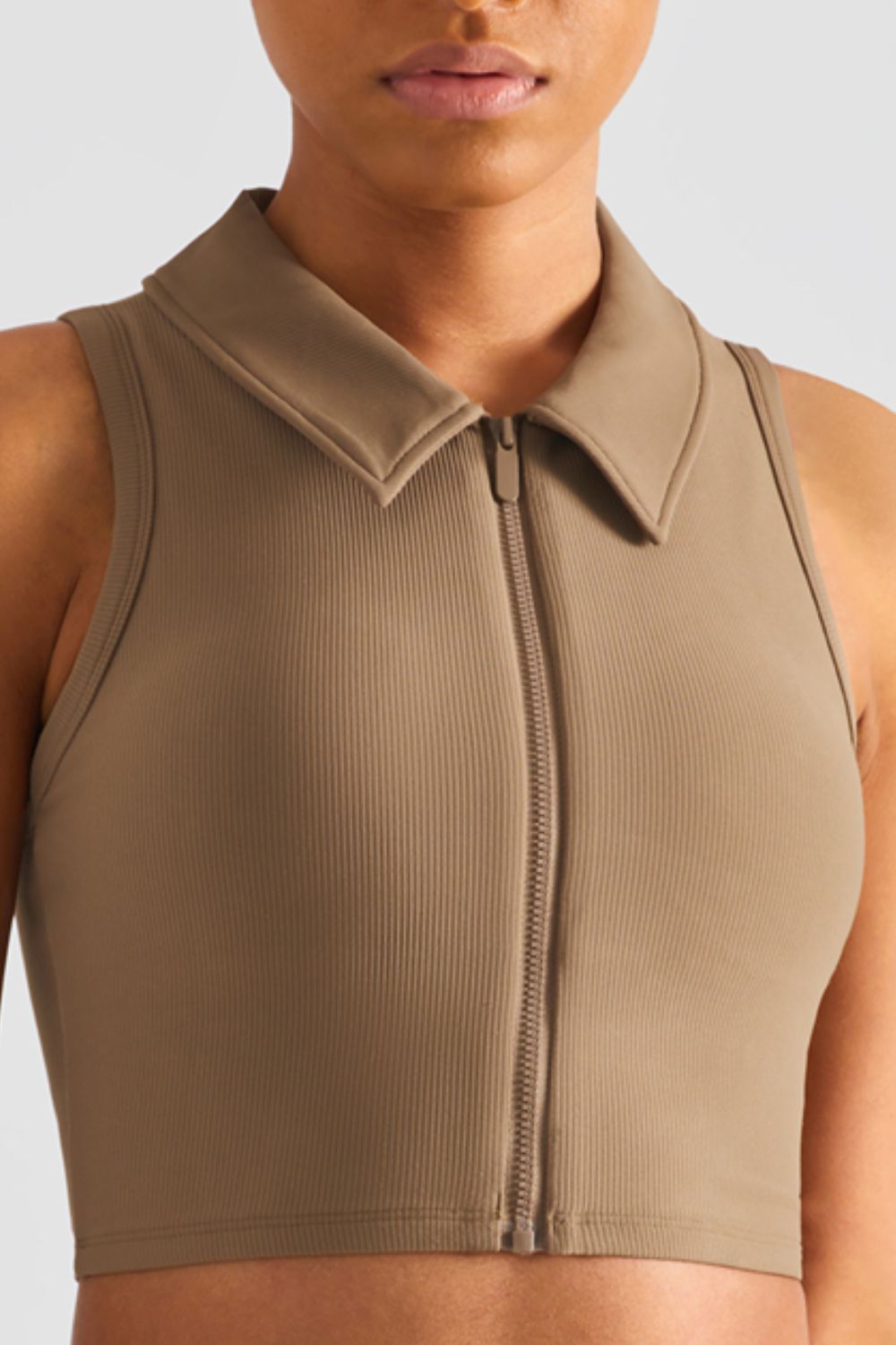 Zip Up Collared Cropped Sports Top  Activewear- Doll Fits
