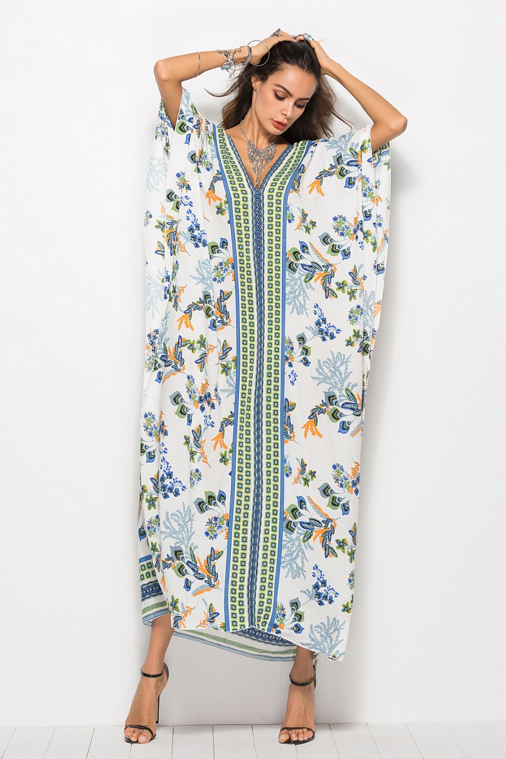Floral V-Neck Dolman Sleeve Dress  Dresses- Doll Fits