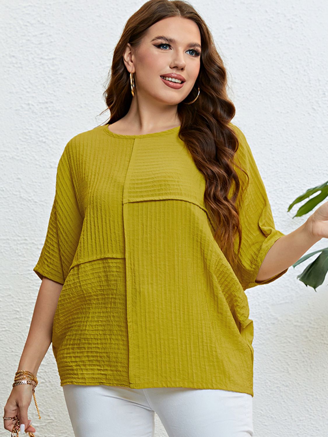 Plus Size Seam Detail Half Sleeve Top  Shirts & Tops- Doll Fits