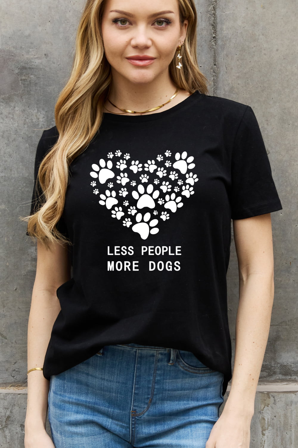 Simply Love Full Size LESS PEOPLE MORE DOGS Heart Graphic Cotton Tee  Shirts & Tops- Doll Fits