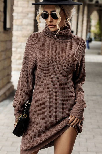 Turtleneck Dropped Shoulder Mini Sweater Dress  Dresses- Doll Fits