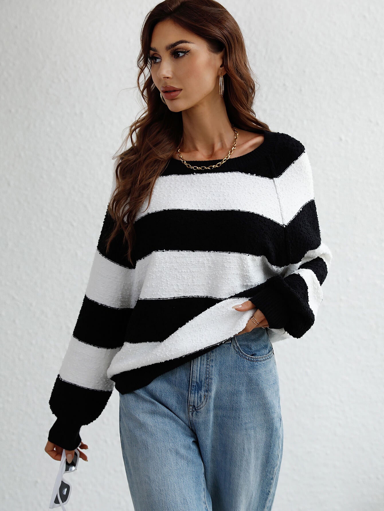 Striped Raglan Sleeve Ribbed Trim Knit Top  Shirts & Tops- Doll Fits