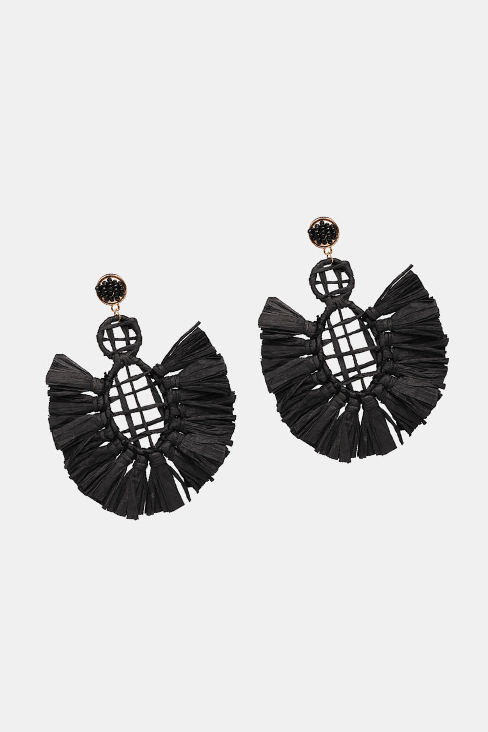 Raffia Grass Tassel Detail Dangle Earrings  Earrings- Doll Fits