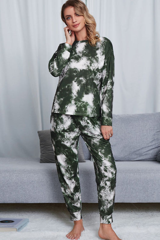 Tie-Dye Crewneck Top and Drawstring Waist Joggers Lounge Set  Outfit Sets- Doll Fits