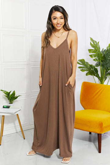 Zenana Full Size Beach Vibes Cami Maxi Dress in Mocha  Dresses- Doll Fits