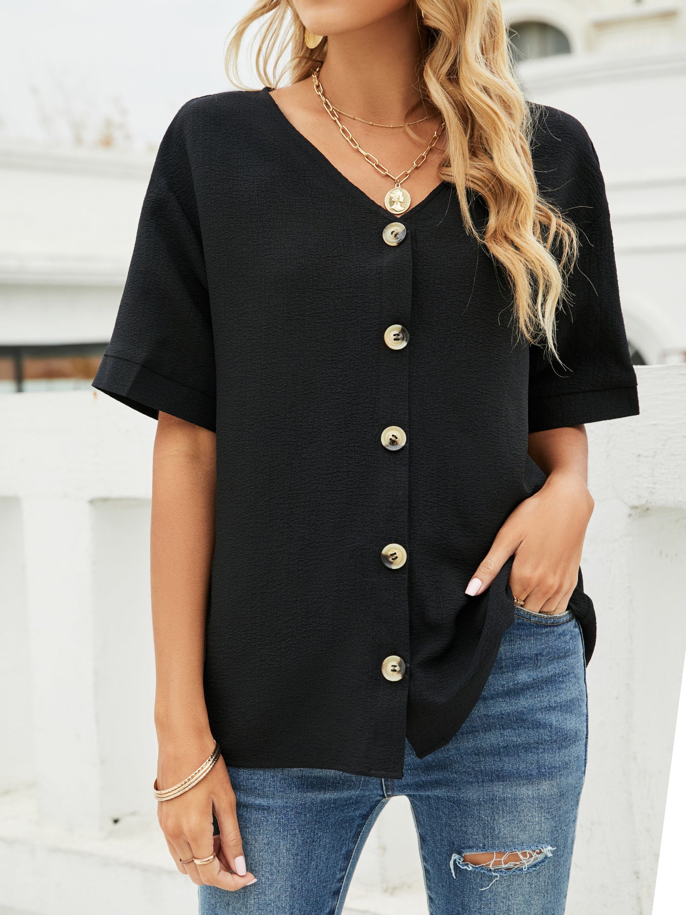V-Neck Dropped Shoulder Shirt  Shirts & Tops- Doll Fits