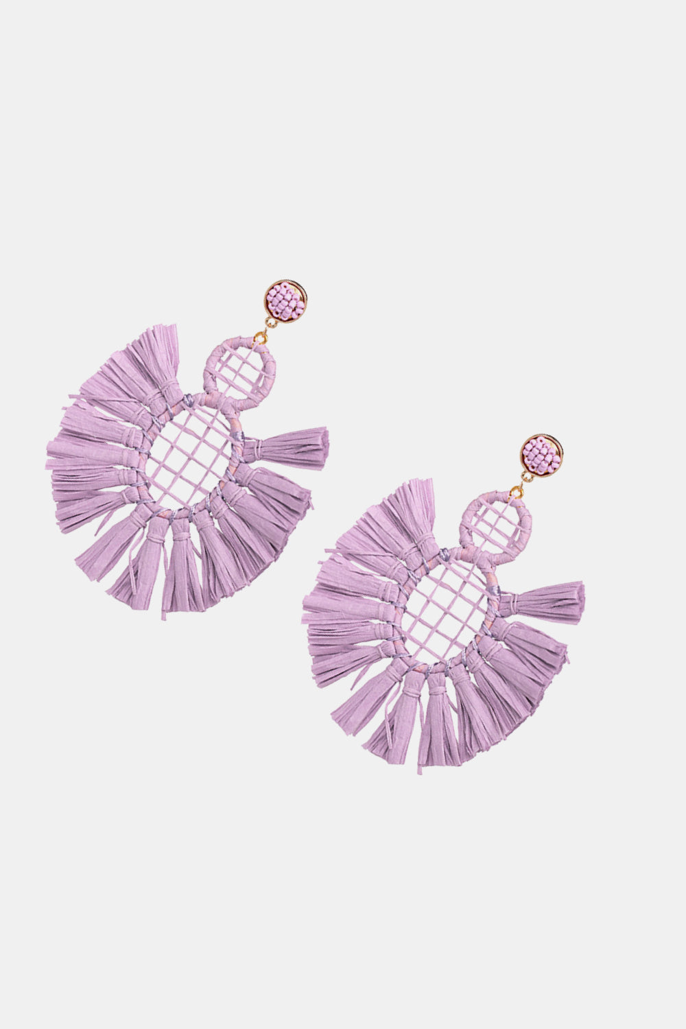 Raffia Grass Tassel Detail Dangle Earrings  Earrings- Doll Fits