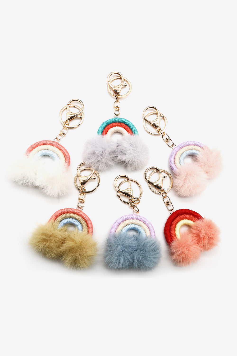 Assorted 4-Pack Rainbow Pom Pom Keychain  Keychains- Doll Fits