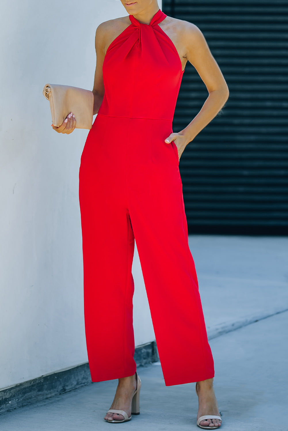 Twisted Grecian Neck Wide Leg Jumpsuit  Jumpsuits & Rompers- Doll Fits