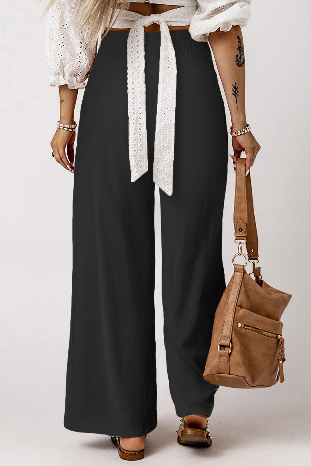 Smocked High Waist Wide Leg Pants  Pants- Doll Fits