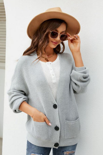 Waffle-Knit Dropped Shoulder Cardigan  - Doll Fits