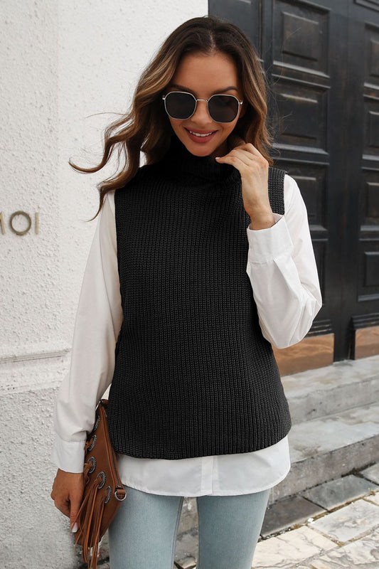 Ribbed Mock Neck Sleeveless Sweater Vest  - Doll Fits