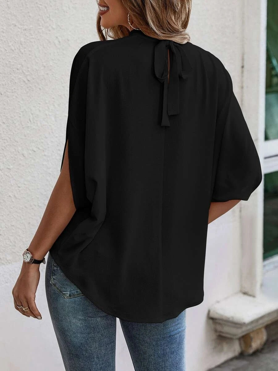 Round Neck Slit Sleeve Blouse  - Doll Fits